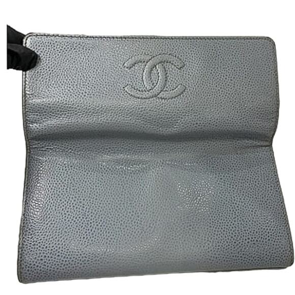Chanel Powder Blue Logo Caviar Leather  Long Wallet - Picture 6 of 14